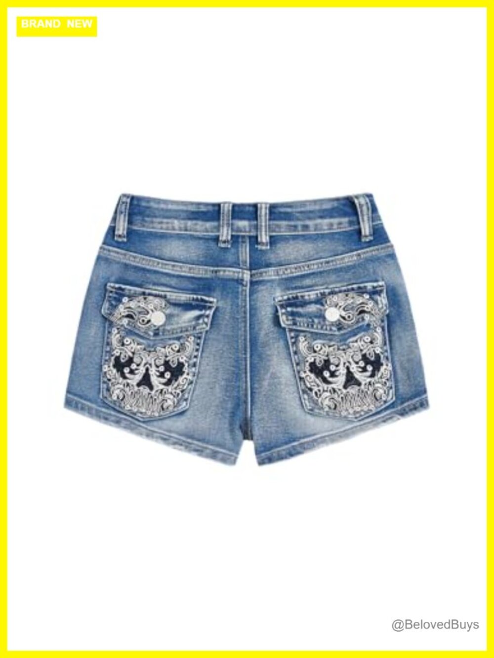 Plus Size Embroidered Rhinestone Denim Mini Shorts Grunge Punk Distressed Jean